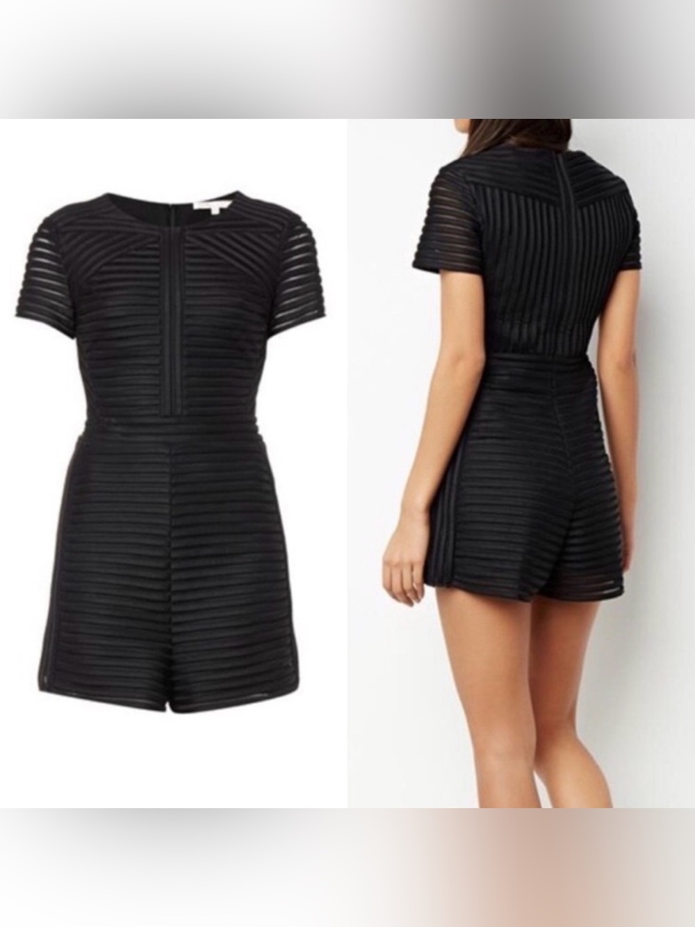 Maje NWT Black Paris E16Isiris Mesh Short-Sleeve Playsuit Romper. Size Medium